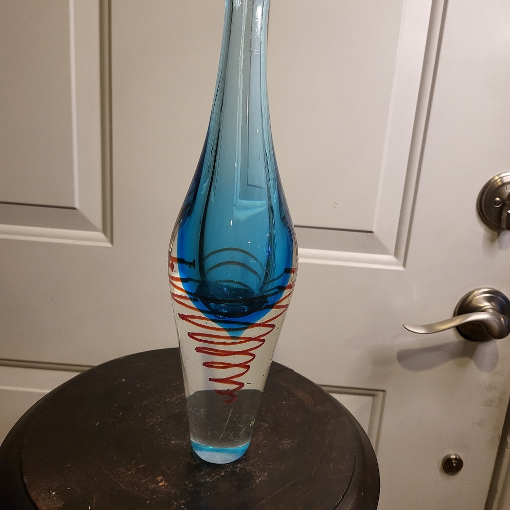 Vintage Hand  Blown Heavy Murano Style Glass Vase - Picture 3 of 11
